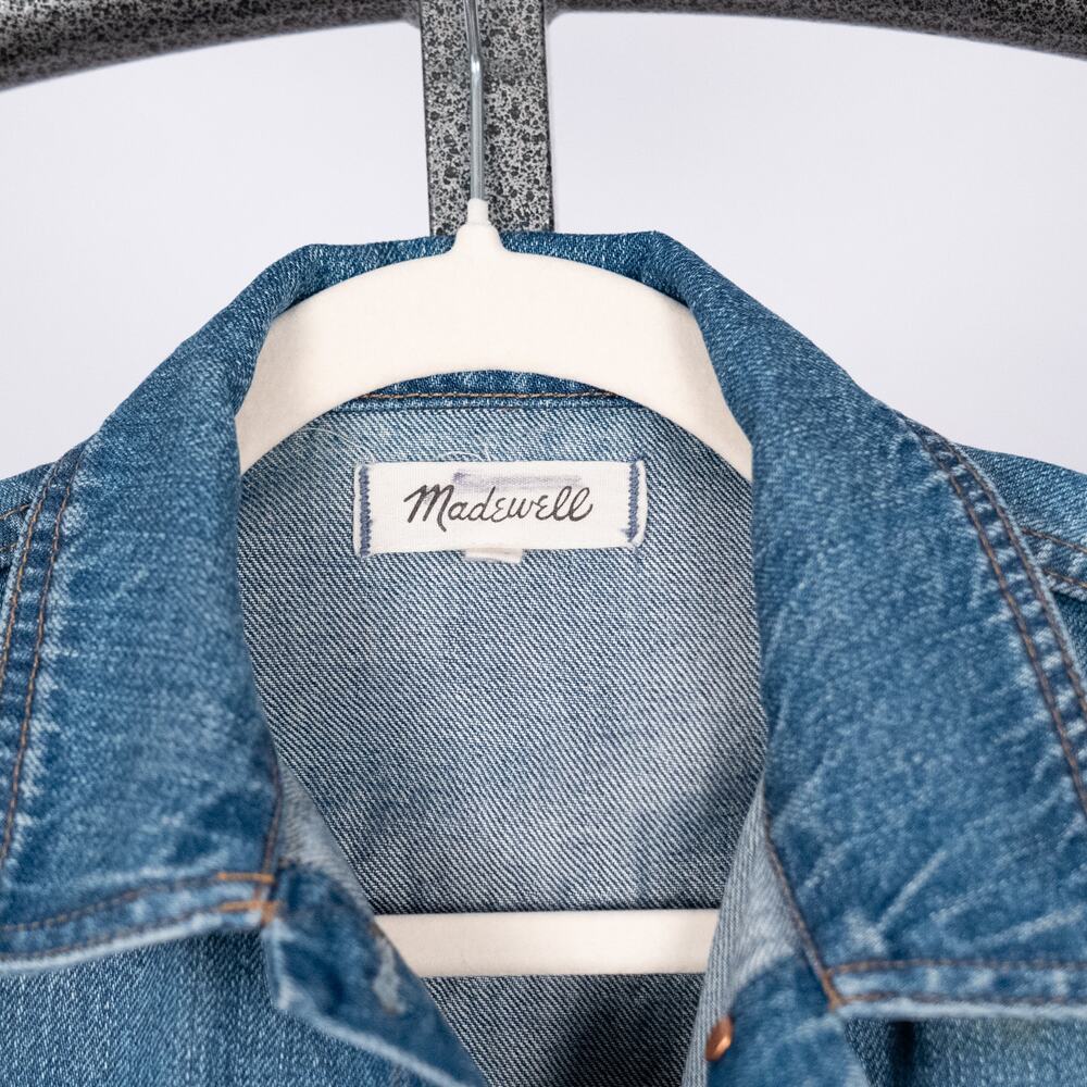 Madewell Denim 100% Cotton Jacket w/ Red Embroidery Right On Accent Women's XS - Picture 3 of 5